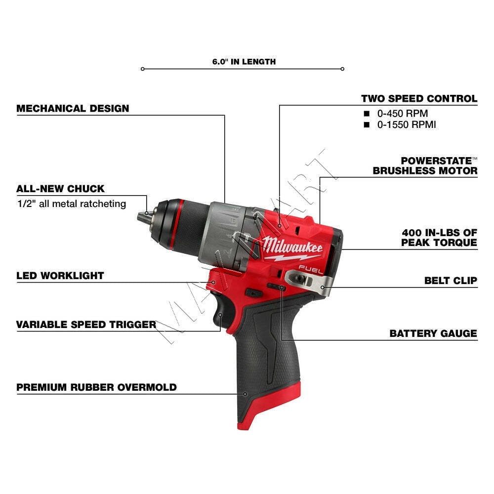 Milwaukee 3404-20 M12 FUEL Brushless Cordless 1/2-inch Hammer Drill Driver (Tool-Only)