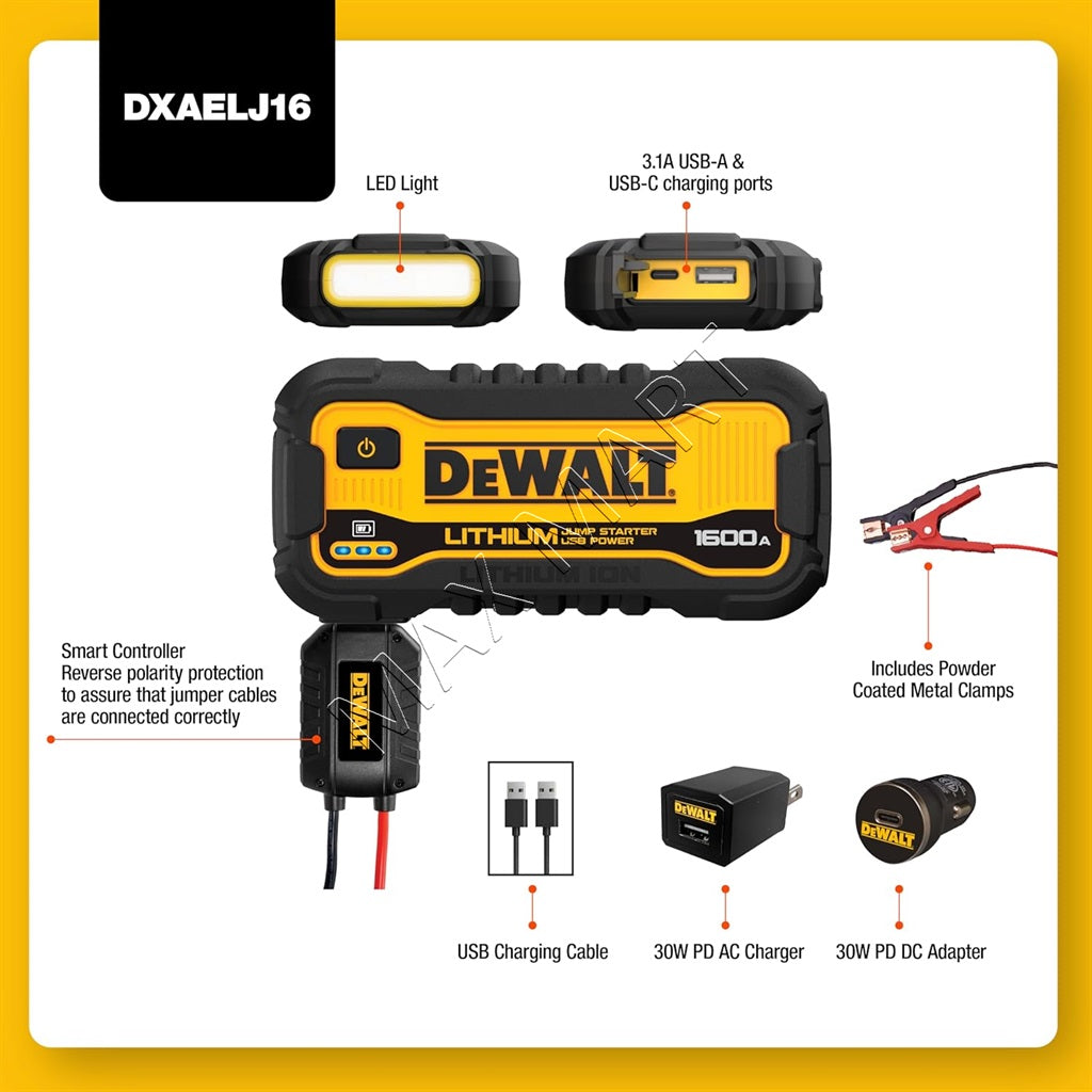 DeWalt DXAELJ16CA DXAELJ16 1600Amp 1600A Jump Starter Battery Booster with USB Power Bank