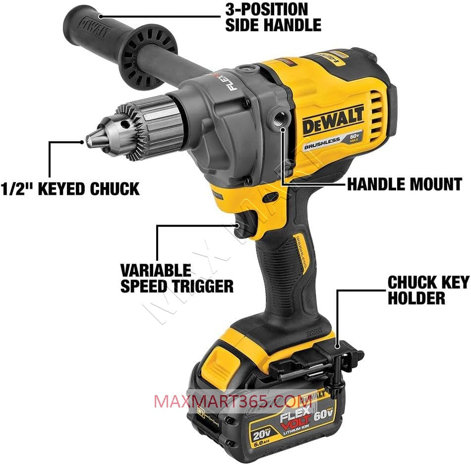DEWALT DCD130B 60V FLEXVOLT Cordless Brushless 1/2-inch Mixer/Drill w/ E-Clutch System (Tool Only)