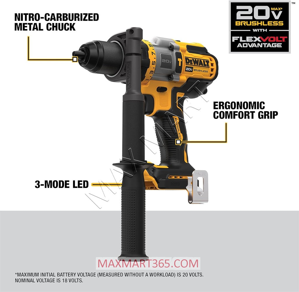 DEWALT DCD999B 20V FLEXVOLT Brushless Cordless 1/2-inch 3-Speed Hammer Drill/Driver (Tool Only)