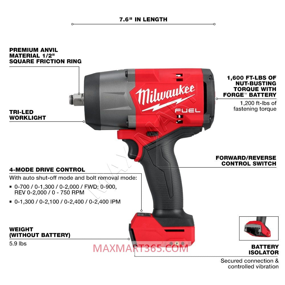 Milwaukee 2967-20 M18 FUEL 1/2-inch High Torque Impact Wrench w/ Friction Ring (Tool Only)