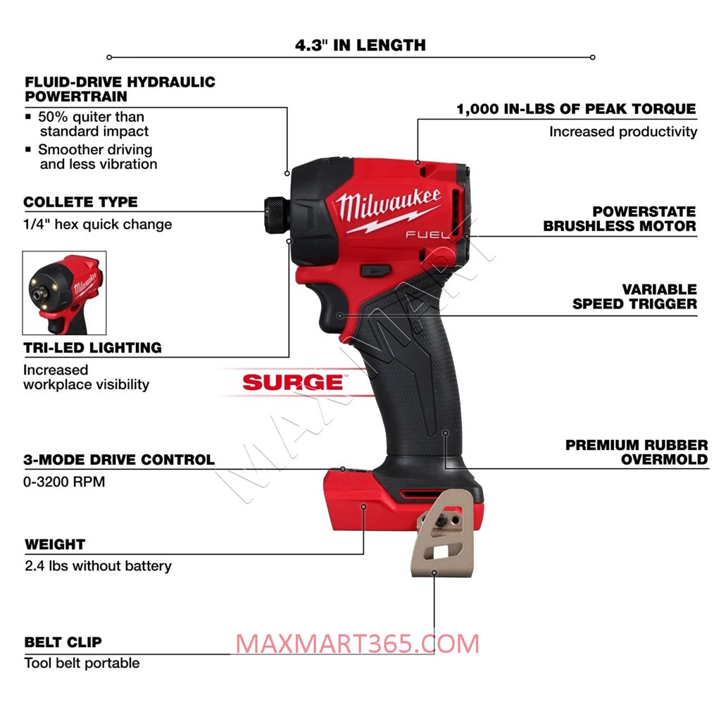 Milwaukee 2761-20 M18 Fuel Surge Gen2 1/4-inch Hex Hydraulic Driver (Tool Only)