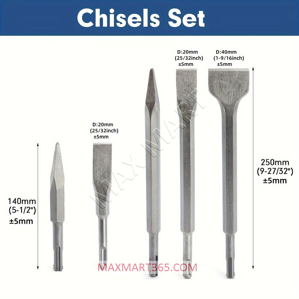 17pcs SDS Plus Rotary Hammer Drill Bits and Chisels Set w/ Hard Case for Concrete, Brick, Masonry and Stone