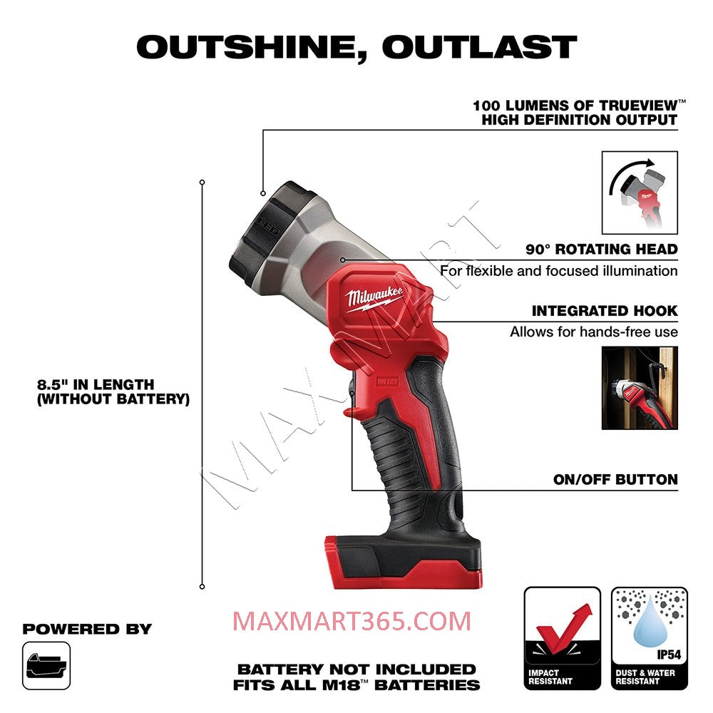 Milwaukee 2735-20 M18 Cordless 100 Lumens LED Portable Flashlight Worklight (Tool Only)