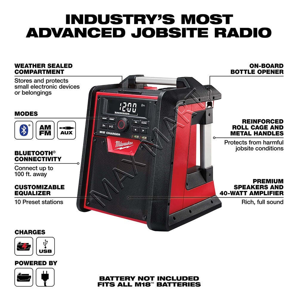 Milwaukee 2792-20 M18 Cordless Jobsite Bluetooth Radio Speaker and Charger (Tool Only)