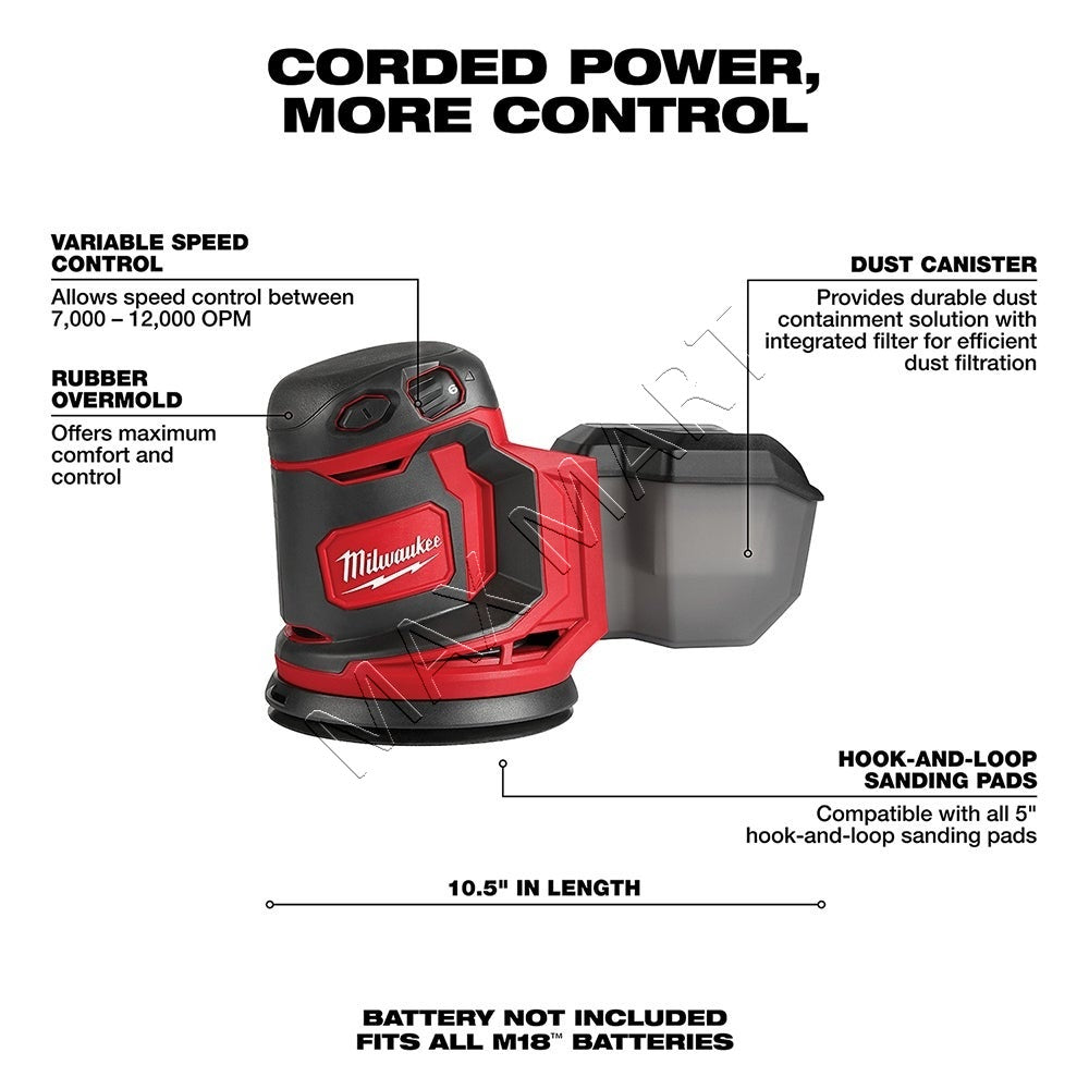 Milwaukee 2648-20 M18 Cordless 5-inch Random Orbit Sander (Tool Only)