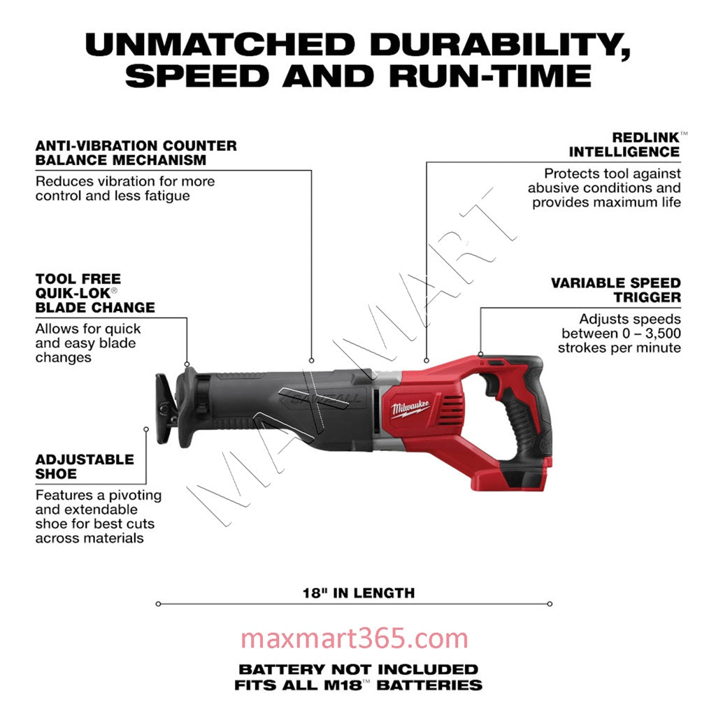 Milwaukee 2621-20 M18 18V Cordless SAWZALL Reciprocating Saw (Tool Only)