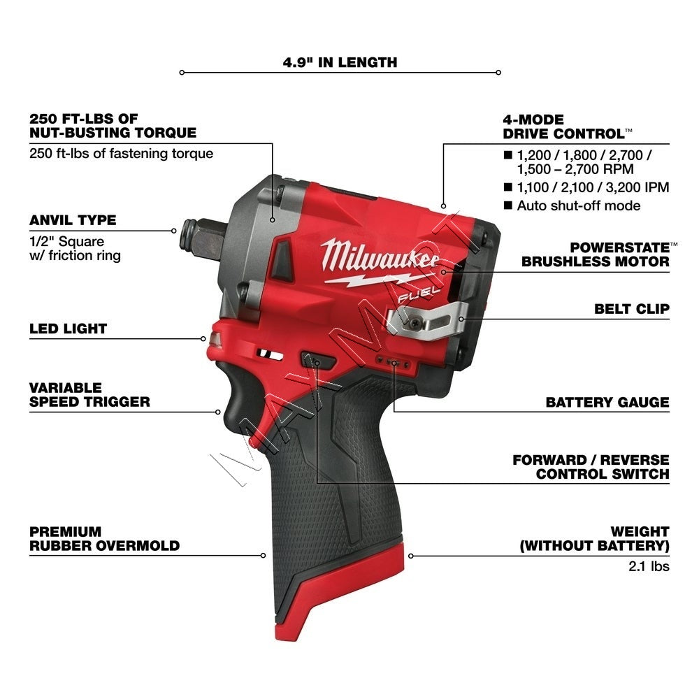 Milwaukee M12 FUEL 1/2-inch Stubby Impact Wrench 2555-20 2555P-20 (Tool Only)