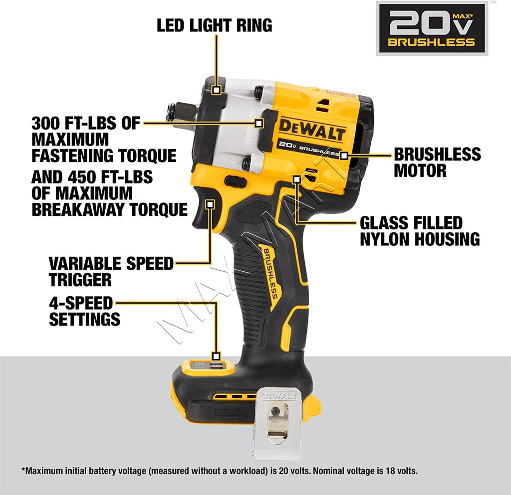 DEWALT DCF921B 20V ATOMIC Brushless Cordless 1/2-inch Impact Wrench Gun (Tool Only)
