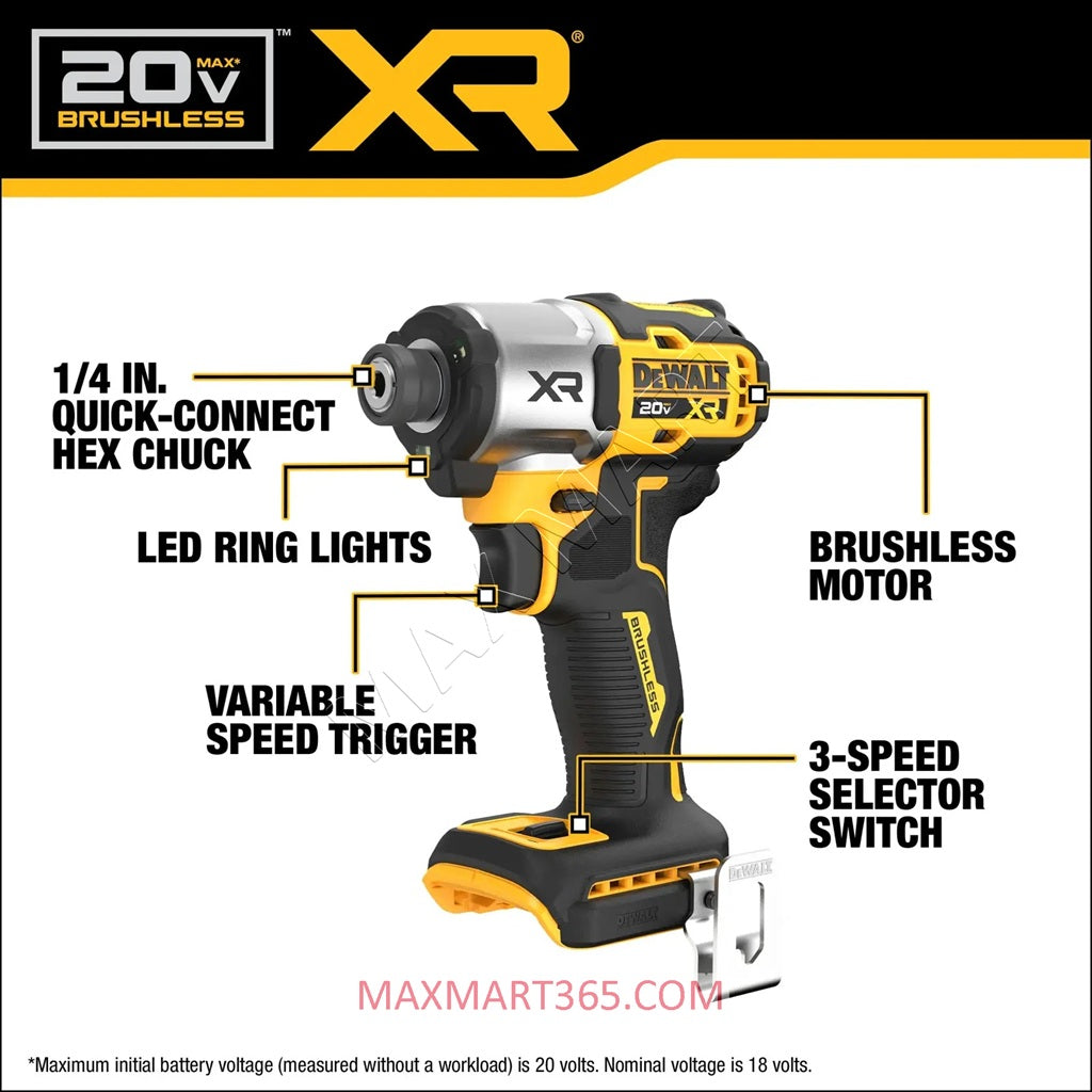 DEWALT DCF845B 20V XR Cordless Brushless 3-Speed Impact Driver (Tool Only)