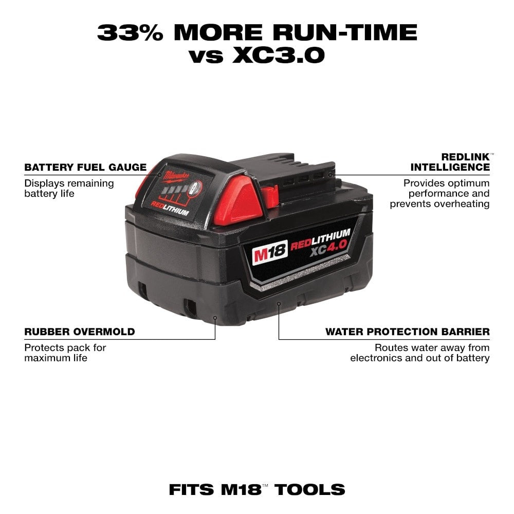 Milwaukee M18 18V Lithium-Ion Extended Capacity (XC) 4Ah 4.0Ah Battery 48-11-1840