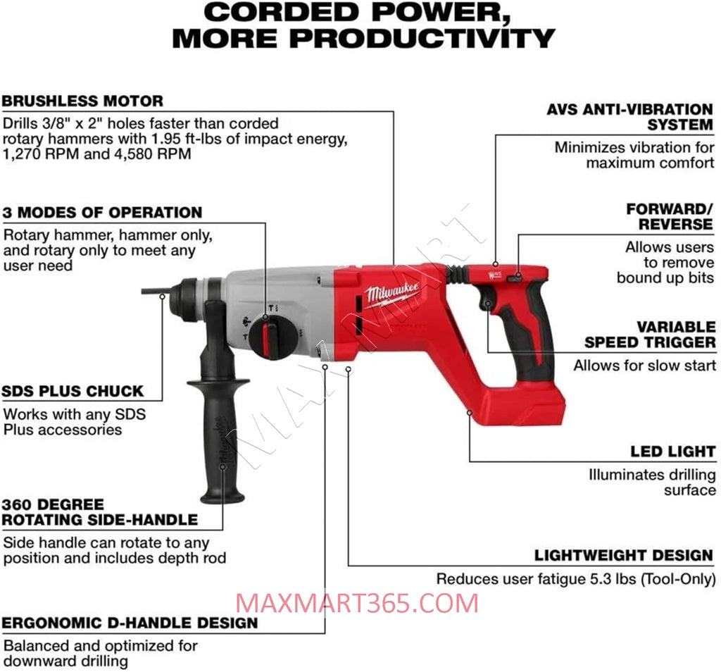 Milwaukee 2613-20 M18 1-inch SDS-Plus Rotary Hammer (Tool-Only)