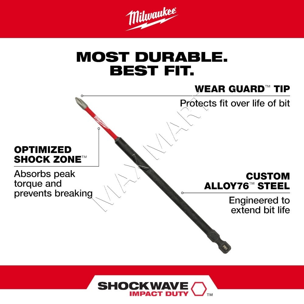 Milwaukee 48-32-4805 SHOCKWAVE #2 方形 6 英寸螺丝刀头（1 件装）