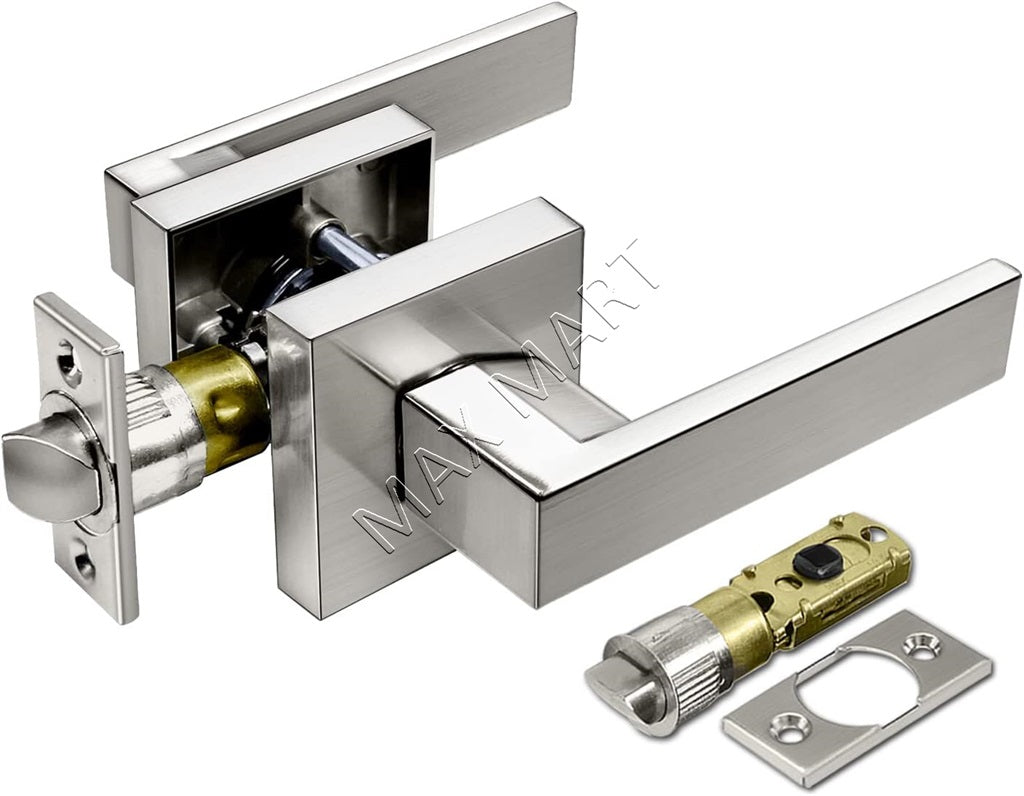 Square Passage Door Lock Lockset, Interior Hallway Closet Door Handle Keyless - Satin Nickel