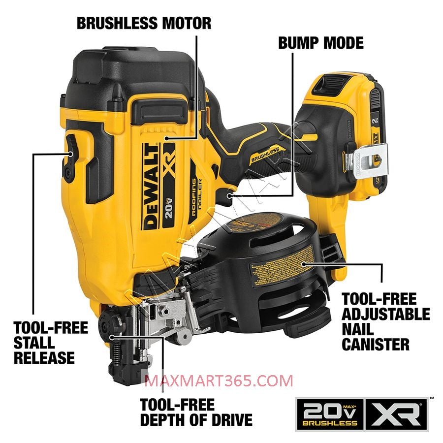 DEWALT DCN45RNB 20V XR Brushless Cordless 15-Degree Roofing Nailer (Tool Only)