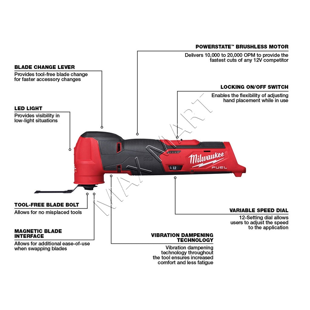 Milwaukee 2526-20 M12 FUEL Cordless Oscillating Multi-Tool (Tool Only)