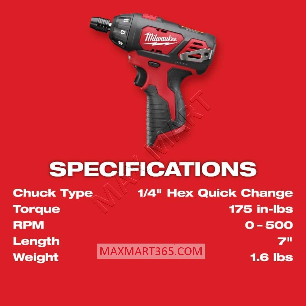 Milwaukee 2401-20 M12 无绳 1/4 英寸六角螺丝刀（仅工具）