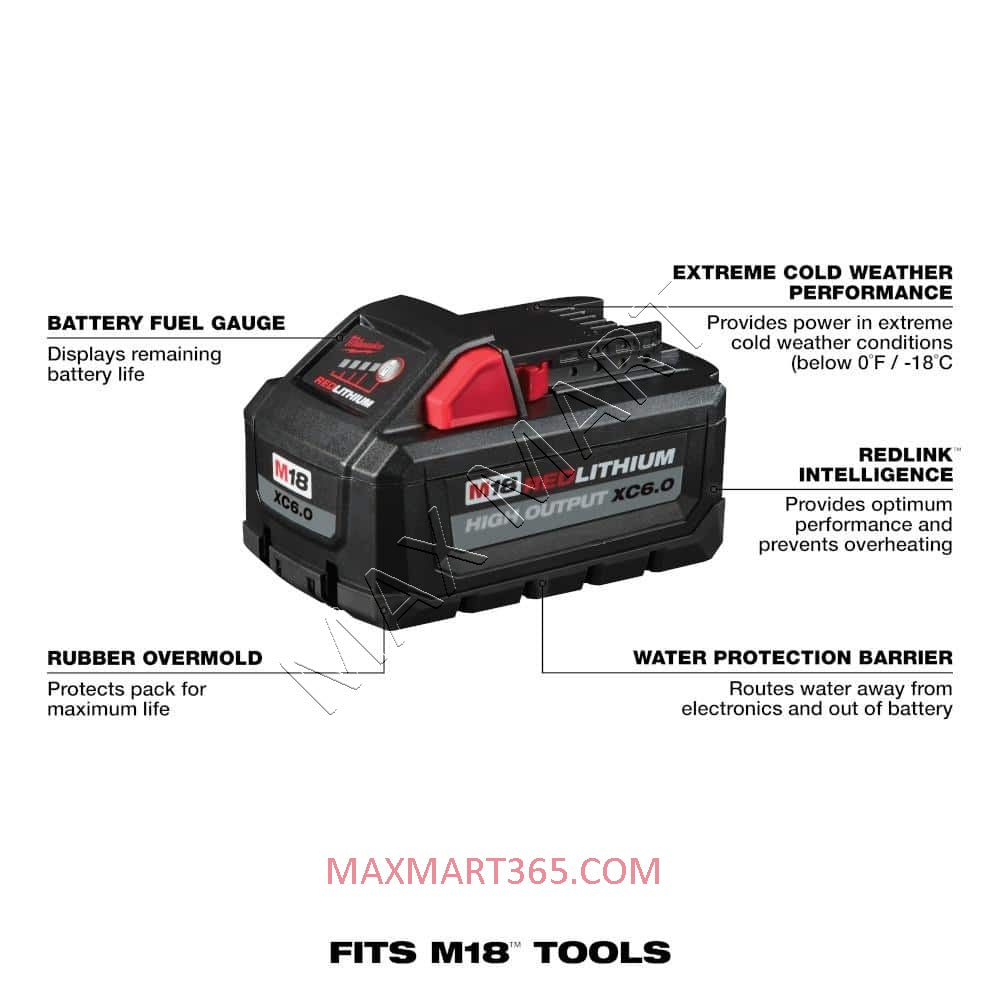 Milwaukee M18 18V Lithium-Ion Extended Capacity (XC) HIGH OUTPUT 6.0Ah 6Ah Battery 48-11-1865