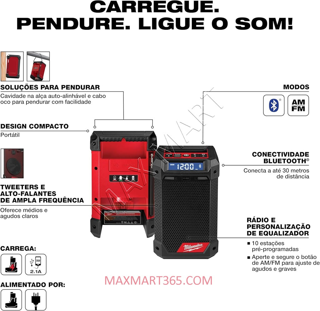Milwaukee 2951-20 M12 Cordless Bluetooth/AM/FM Jobsite Radio and Charger (Tool Only)