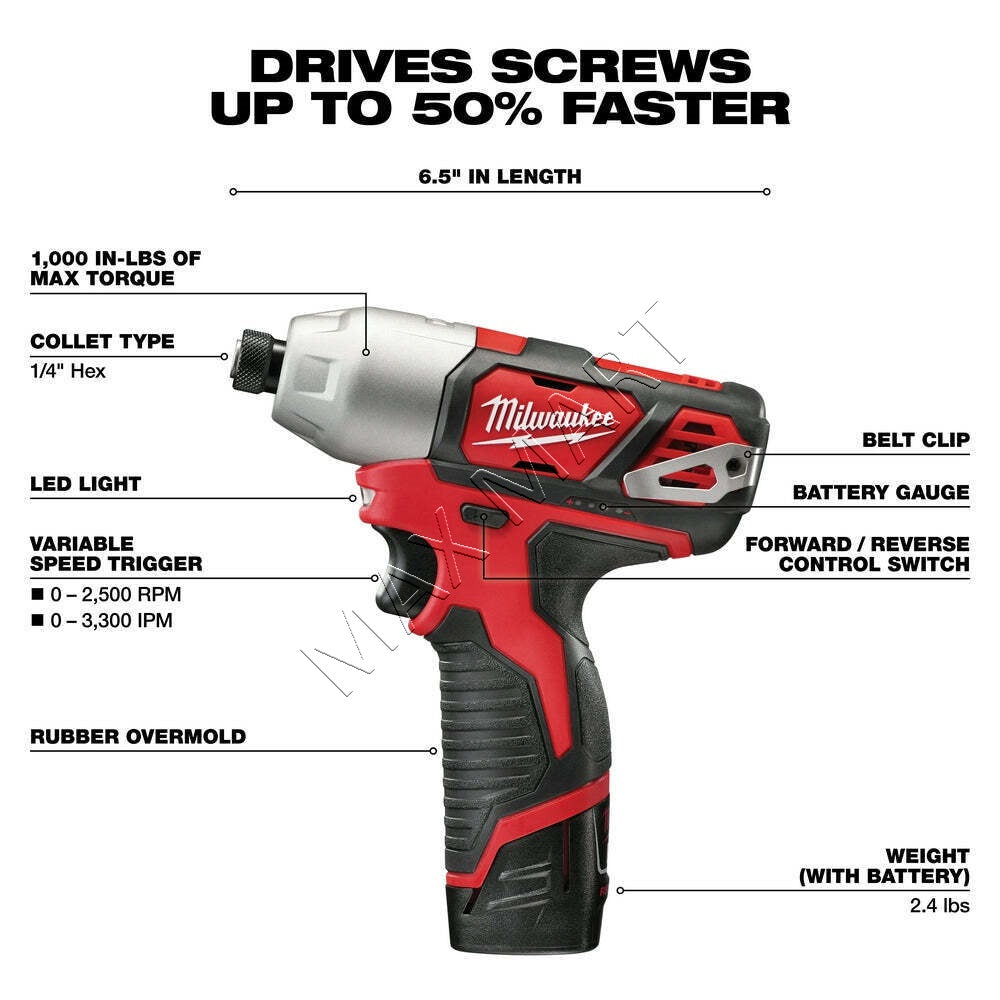 Milwaukee 2462-20 M12 12V 1/4-inch Cordless Impact Driver (Tool Only)
