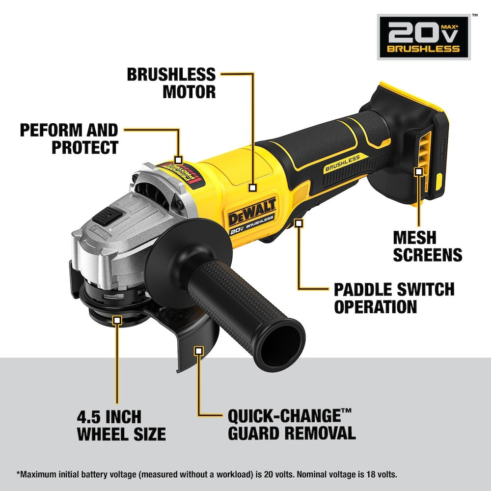 DEWALT DCG408B 20V MAX Cordless Brushless Paddle-Switch Angle Grinder (Tool Only)