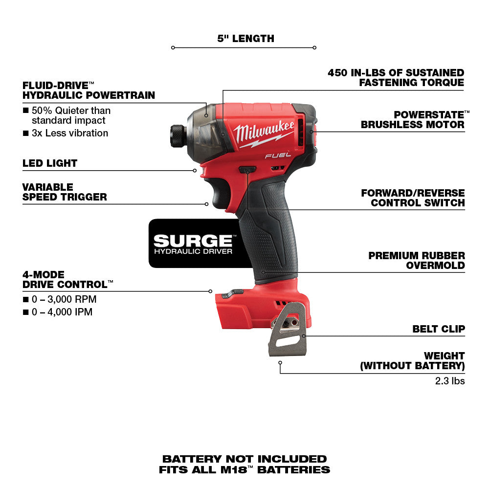 Milwaukee 2760-20 M18 Fuel Surge 1/4-inch Hex Hydraulic Driver (Tool Only)