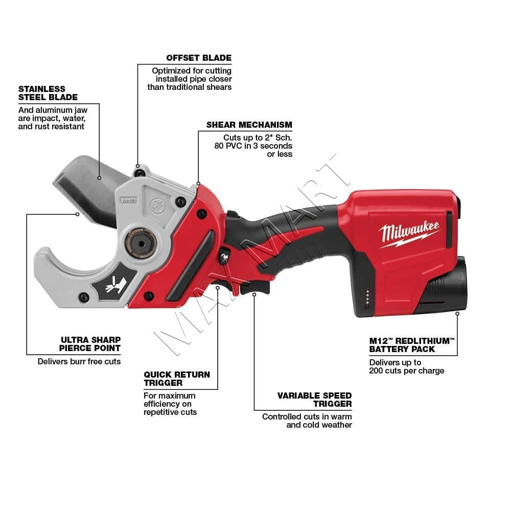 Milwaukee 2470-20 M12 Cordless PVC Pipe Shear (Tool Only)