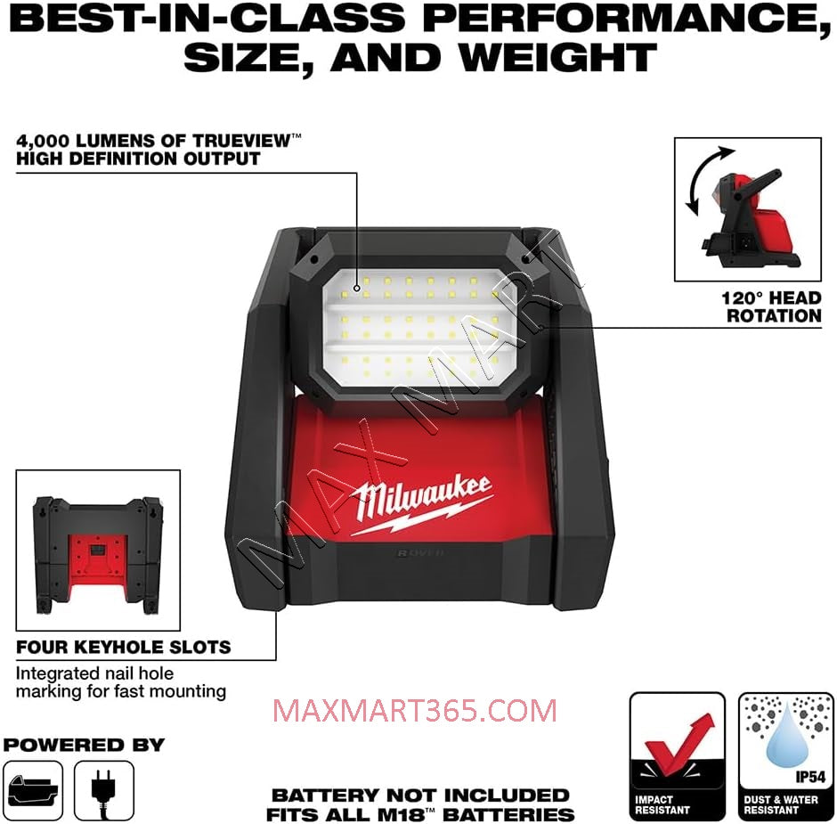 Milwaukee 2366-20 M18 Cordless 4000-Lumen ROVER Dual Power AC/DC LED Flood Light Worklight (Tool-Only)