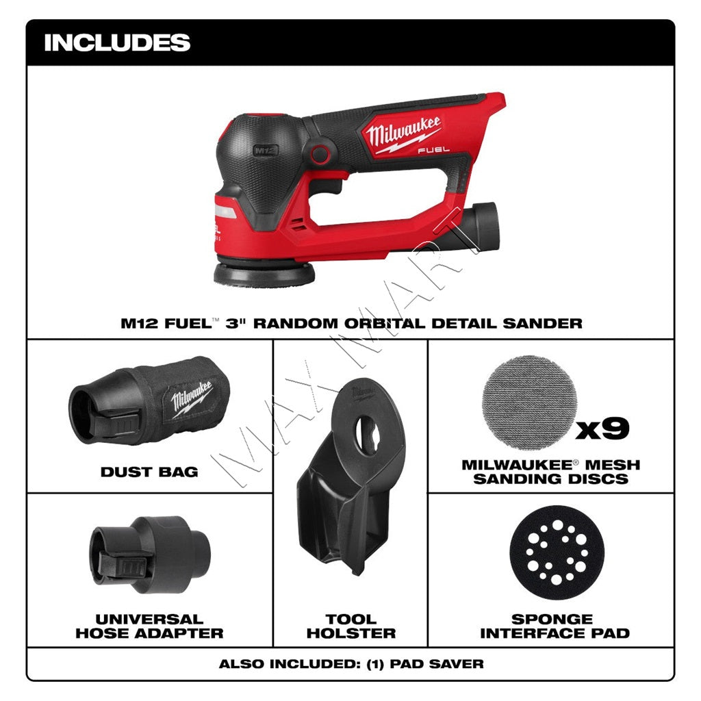 Milwaukee 2535-20 M12 FUEL 3 英寸随机轨道细节砂光机（仅工具）