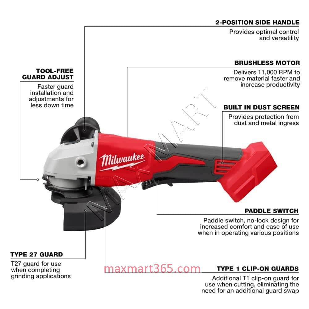 Milwaukee 2686-20 M18 4-1/2-inch/5-inch Brushless Cordless Cut-Off Saw Angle Grinder w/ Paddle Switch (Tool Only)