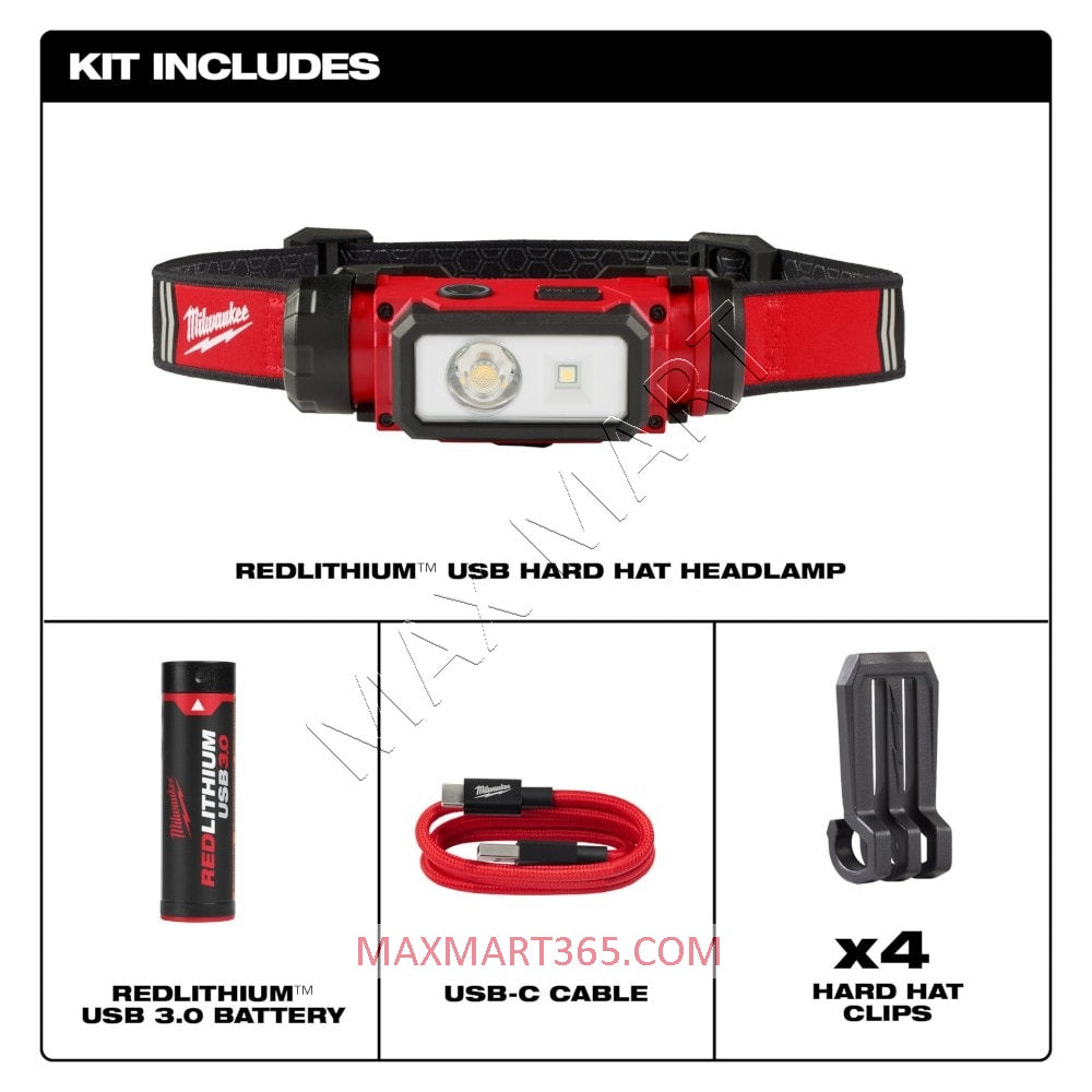 Milwaukee 2163-21 REDLTHIUM 600 Lumen USB Rechargeable Hard Hat Headlamp Headlight