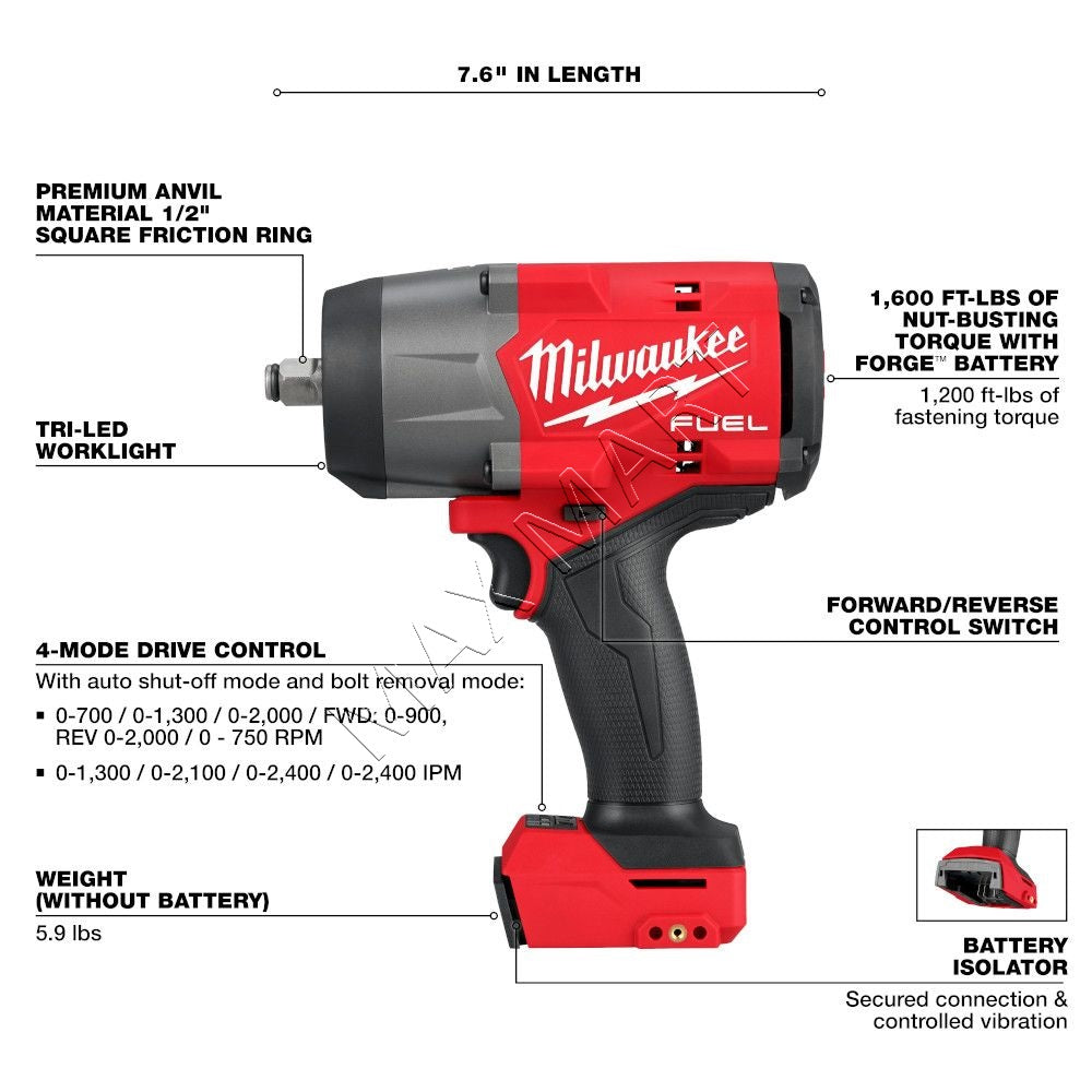 Milwaukee 2967-20 M18 FUEL 1/2-inch High Torque Impact Wrench w/ Friction Ring (Tool Only)