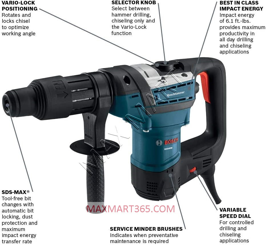 Bosch RH540M 120V 12Amp Corded Variable Speed SDS-Max Combination Rotary Hammer Drill with Carry Case