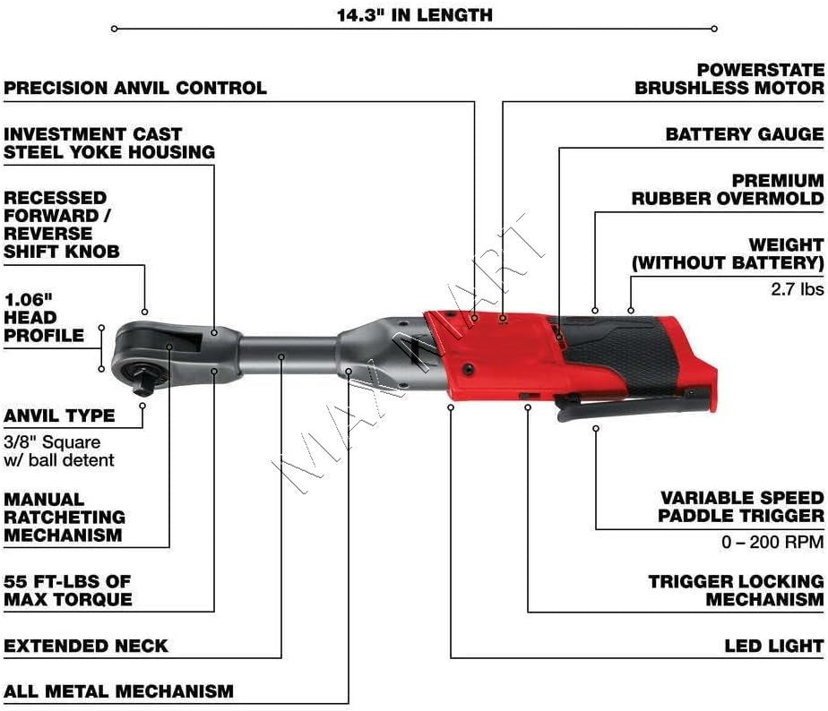 Milwaukee 2560-20 M12 FUEL 3/8-inch Brushless Cordless Extended Reach Ratchet (Tool Only)