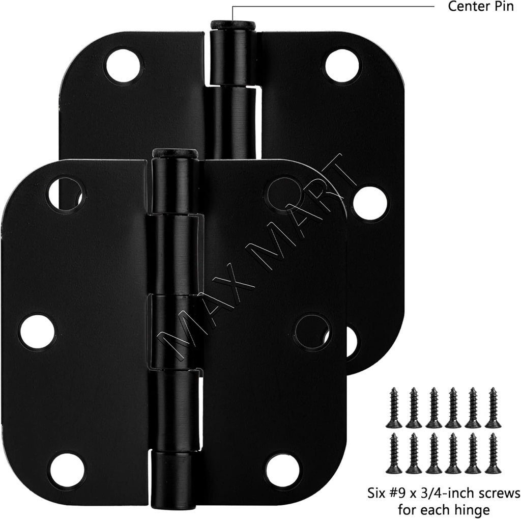 Rounded Door Hinges for Interior Door, 3-Inch x 3-Inch (2 Pack) - Matte Black