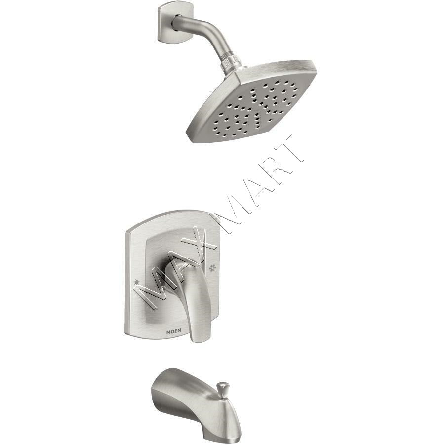 MOEN Zarina 82533SRN Single Handle Square Bathtub Shower Faucet (Valve Included) - Brushed Nickel