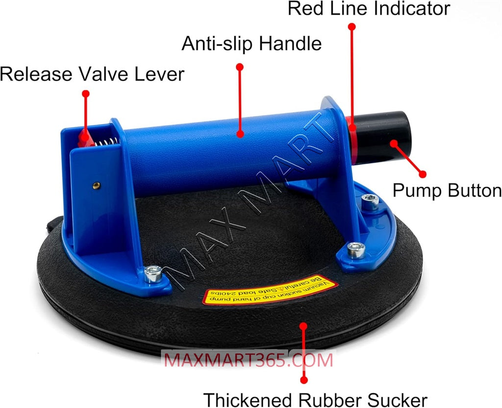 Heavy Duty 8-Inch Hand Pump Suction Cup with Gauge to lift Glass/Tile/Marble/Stone -500lbs capacity