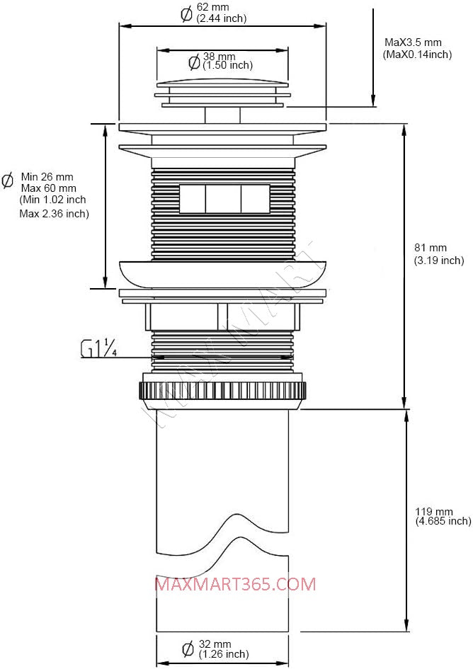 Bathroom Sink Pop Up Drain with Overflow