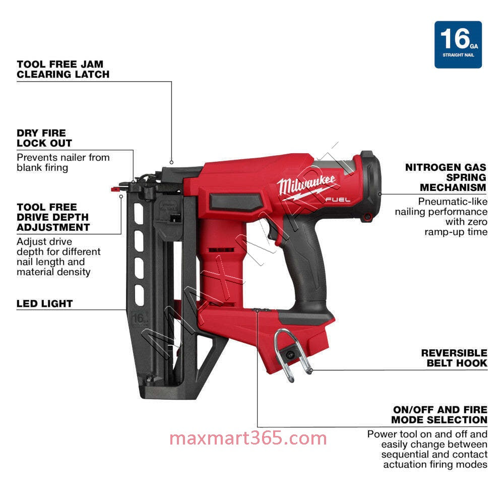 Milwaukee 3020-20 Gen-2 M18 FUEL 2-1/2-inch 16-Gauge 16GA Straight Finish Nailer (Tool Only)