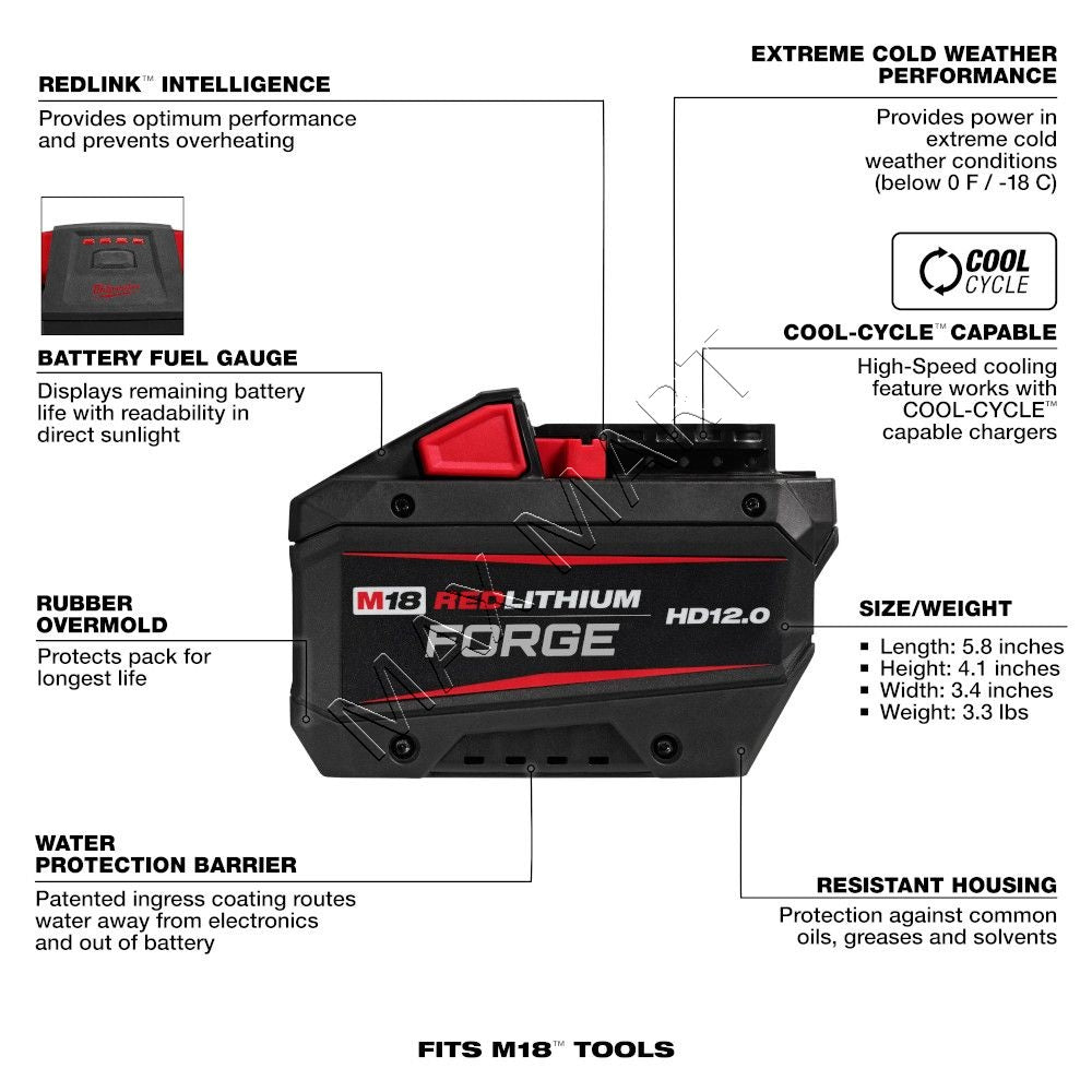 Milwaukee M18 18V Lithium-Ion REDLITHIUM FORGE 12.0Ah 12Ah Battery 48-11-1813