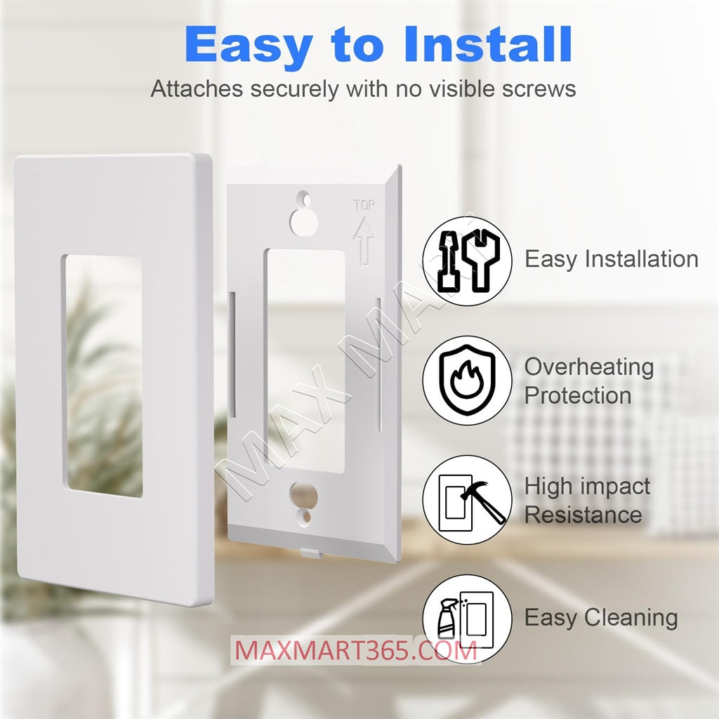 Universal 1-Gang Screwless Wallplate Coverplate for Light Switch, Dimmer, GFCI and Receptacle - White