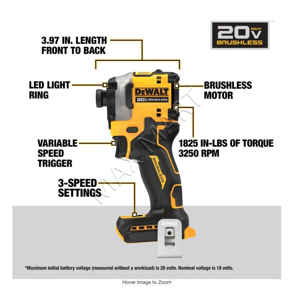 DEWALT DCF850B 20V ATOMIC Brushless Cordless 3-Speed Impact Driver (Tool Only)