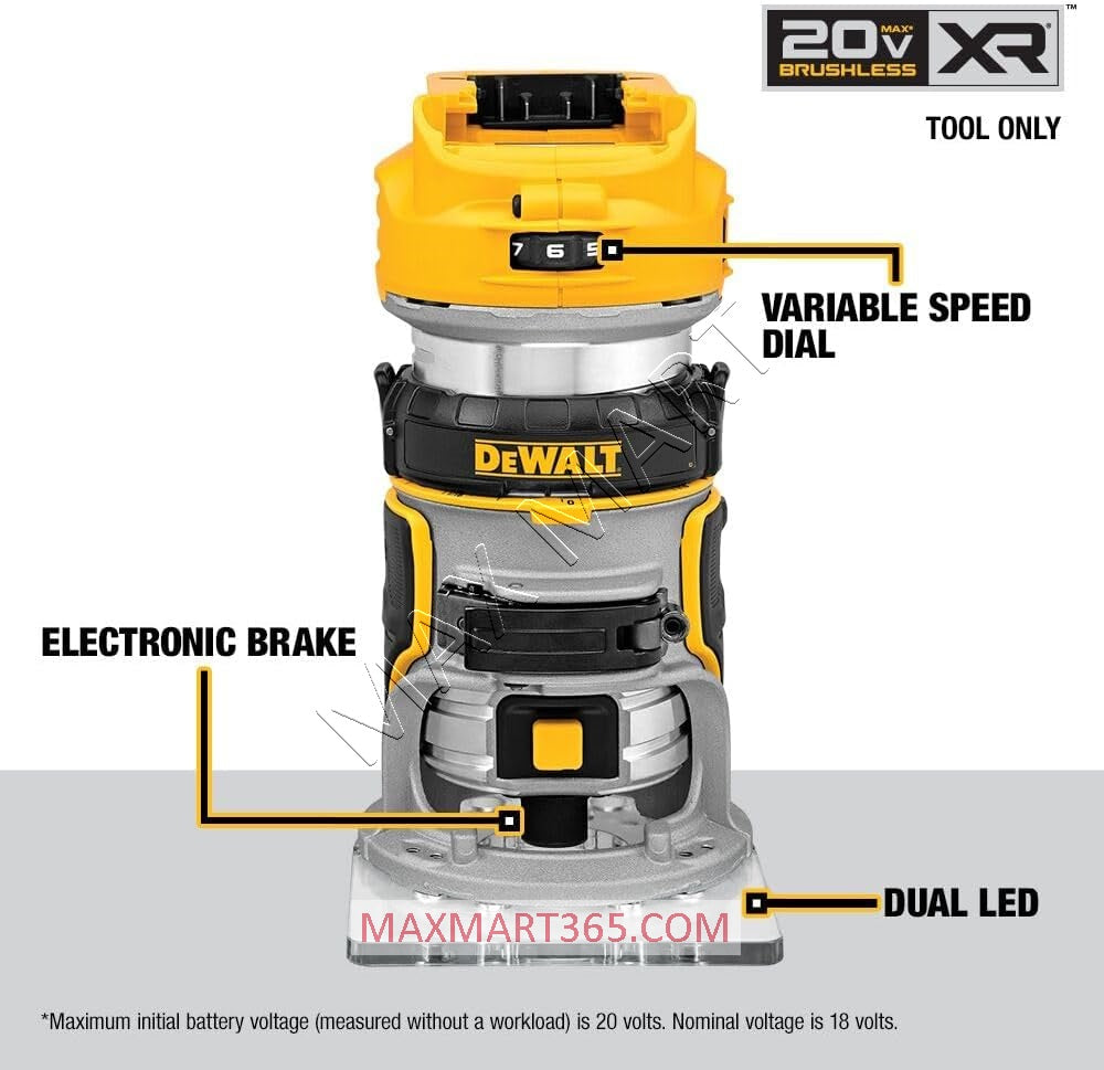 DEWALT DCW600B 20V XR Brushless Cordless Compact Router (Tool Only)