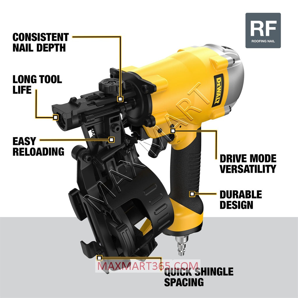 DEWALT DW46RN 3/4-Inch to 1-3/4-Inch 15 Degree Pneumatic Coil Roofing Nailer