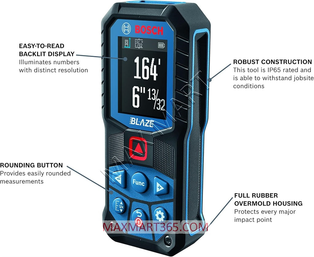 Bosch GLM165-22 Blaze 165ft Red Laser Distance Tape Measurer w/ Color Screen & Measurement Rounding