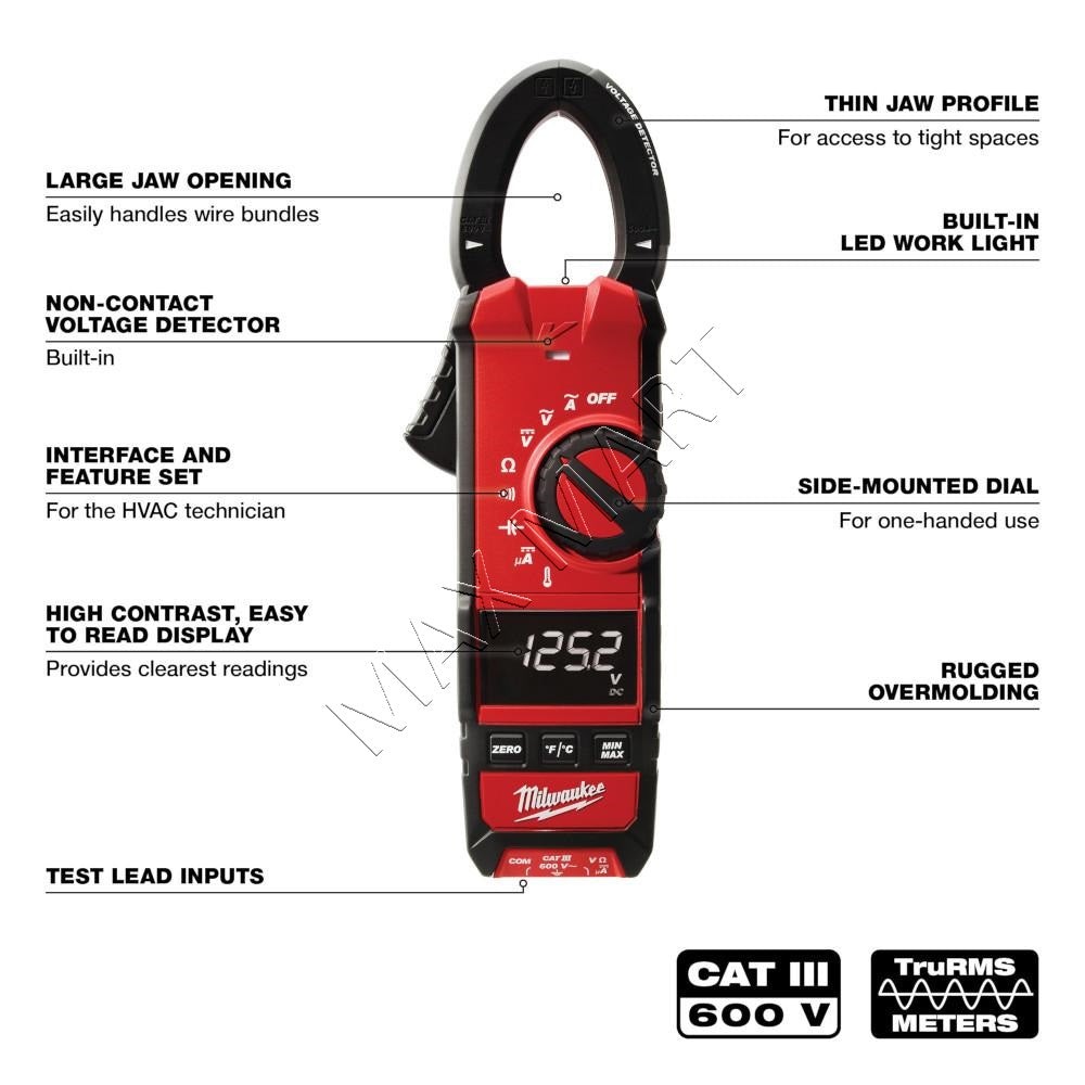 Milwaukee 2236-20 600 Amp 600A 600V AC/DC Digital Clamp Meter for HVAC and Refridgeration