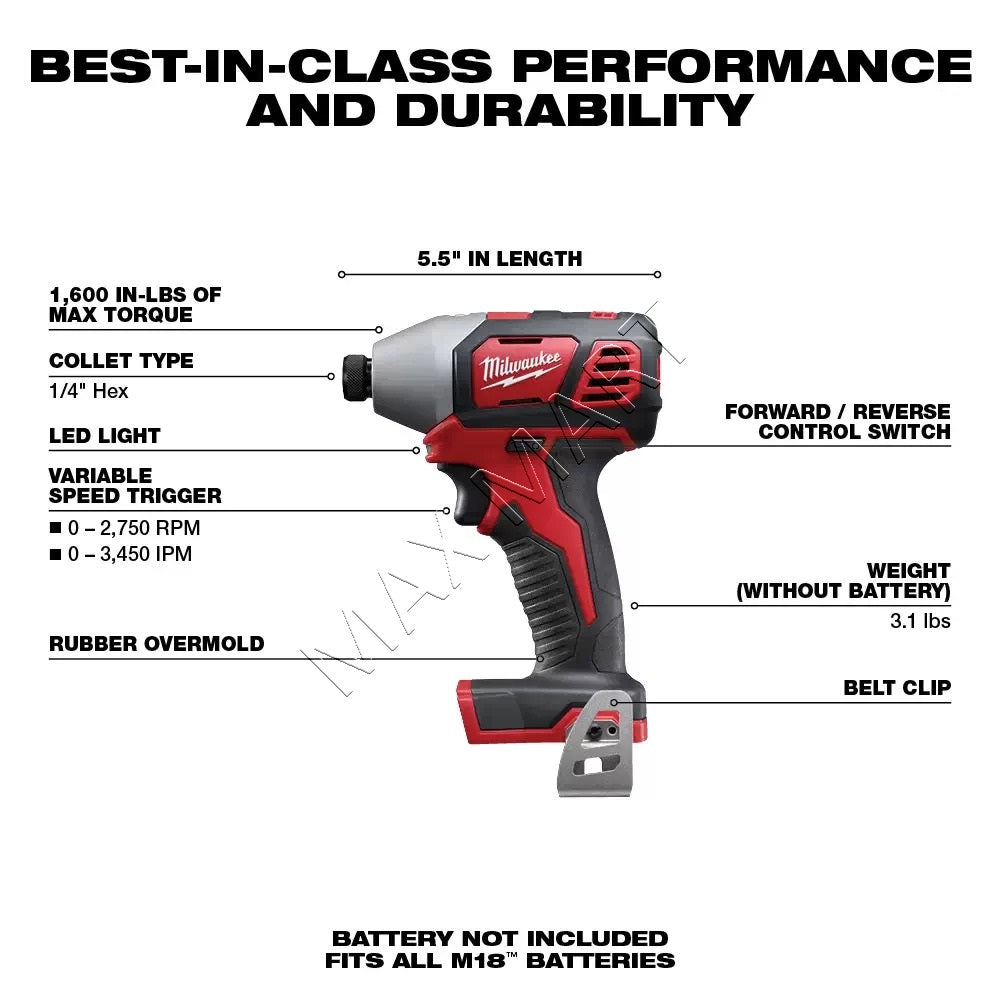 Milwaukee 2656-20 M18 18V Cordless 1/4-inch Hex Impact Driver (Tool Only)