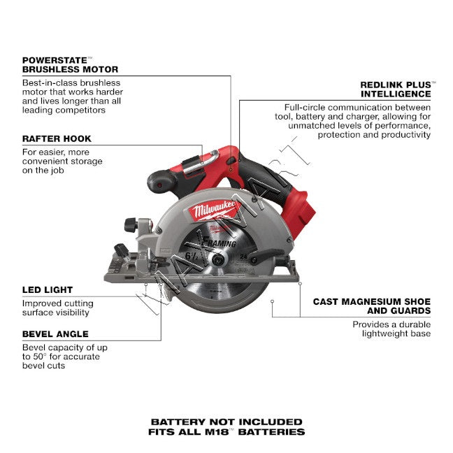 Milwaukee 2730-20 M18 FUEL Brushless Cordless 6-1/2-inch Circular Saw (Tool Only)