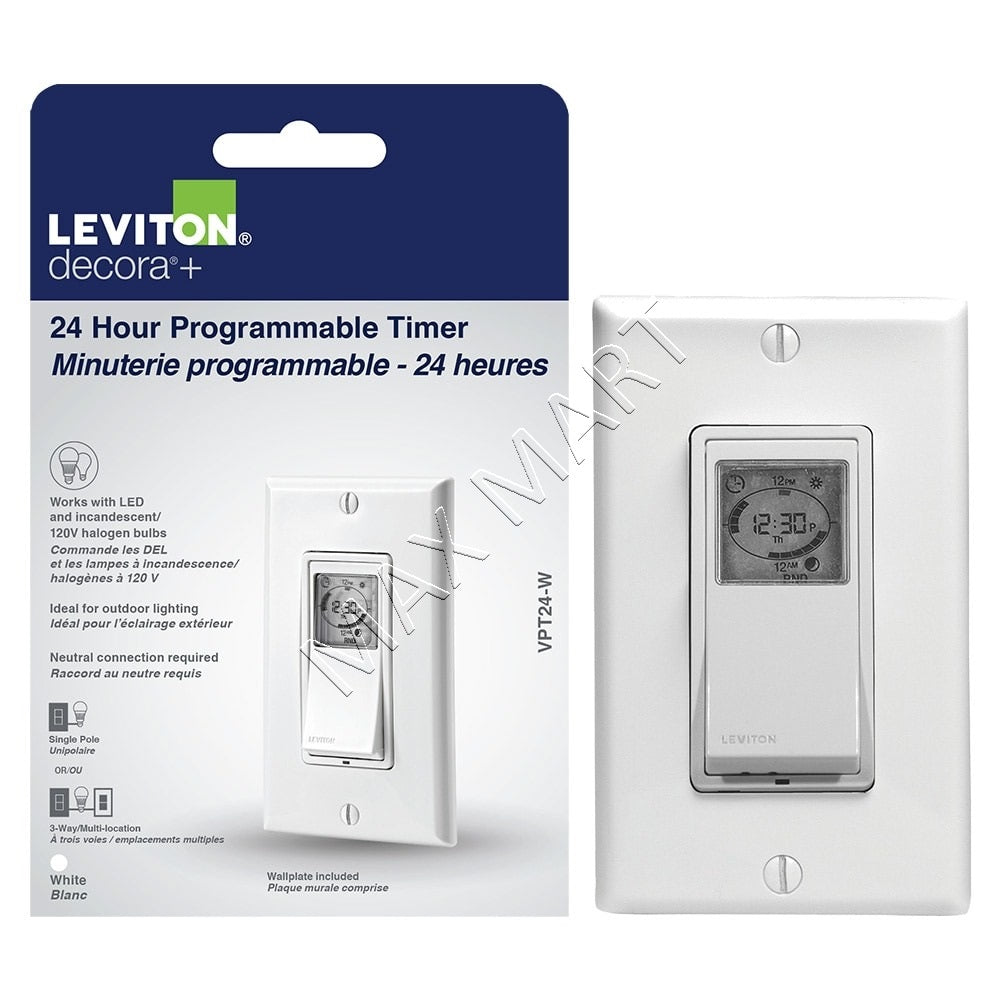 Leviton Decora Vizia 24-Hour Programmable Timer Switch VPT24-742 Vpt24-1P - White