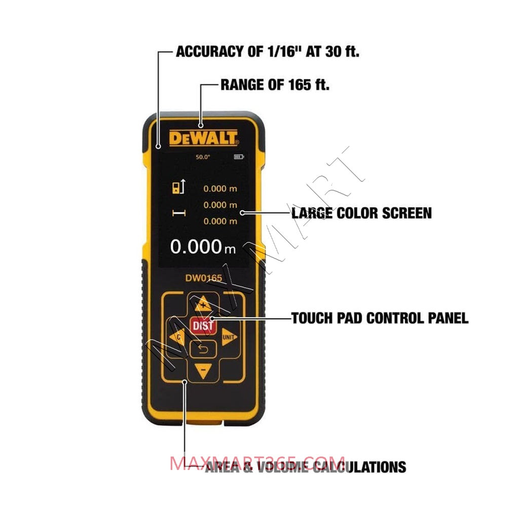 DEWALT 165ft 50m Color Screen Laser Measurer Distance Meter DW0165N